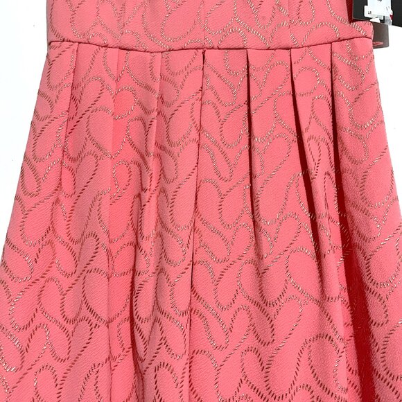 NWT Ellen Tracy Pink Coral Dress with Gold Shimmer Jacquard Design Fit and Flare - Picture 12 of 14